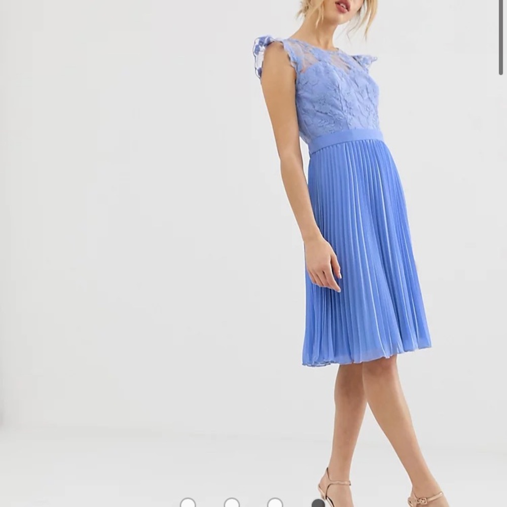 Pleated Embroidered Top Cornflower Blue Dress Gem